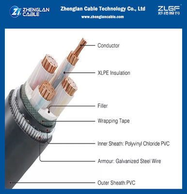 0.6/1kV Material Isolasi Kabel XLPE / PVC Konduktor CU/AL Kabel Daya Lapis Baja SWA 4 Inti