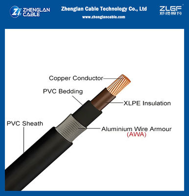 0.6/1kV 2Cores 95mm Tembaga / Aluminium Core PVC / XLPE Underground Steel Wire Swa Armored Power Cable