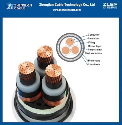 Kabel Daya Lapis Baja Bawah Tanah kawat baja lapis baja isolasi xlpe 8.7/15kv YJV32 3x150mm2 IEC 60502-2