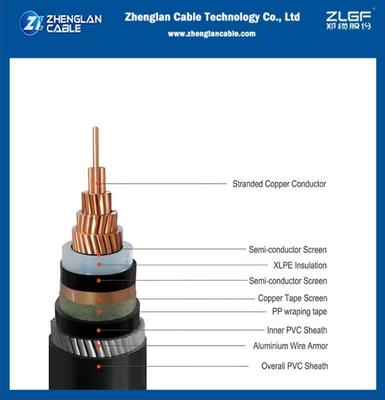 19/33kv bawah tanah Kabel listrik layar kawat tembaga+kawat aluminum lapis baja inti tunggal 1x500mm2 IEC 60502-2