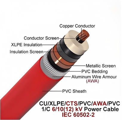 6/10kv Single Copper Core Aluminium Wire Armored Cable CU/XLPE/CTS/PVCAWA/PVC 1x630mm2 IEC60502-2